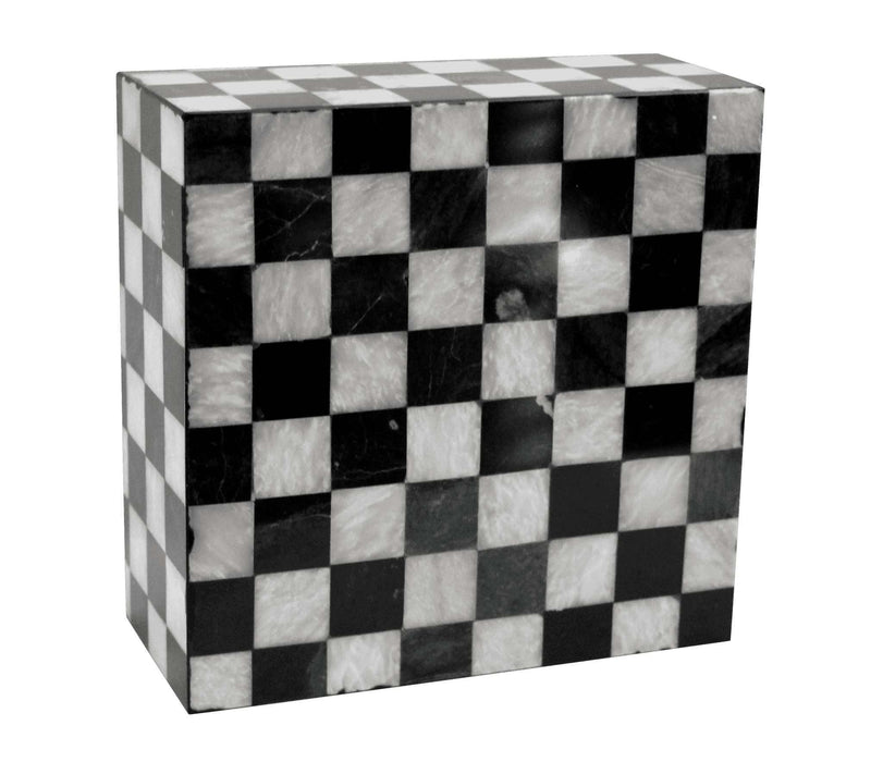 Checkered Marble Cremation Urn in Black and White - Modern Memorials