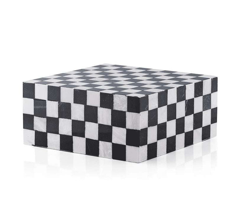 Checkered Marble Cremation Urn in Black and White - Modern Memorials